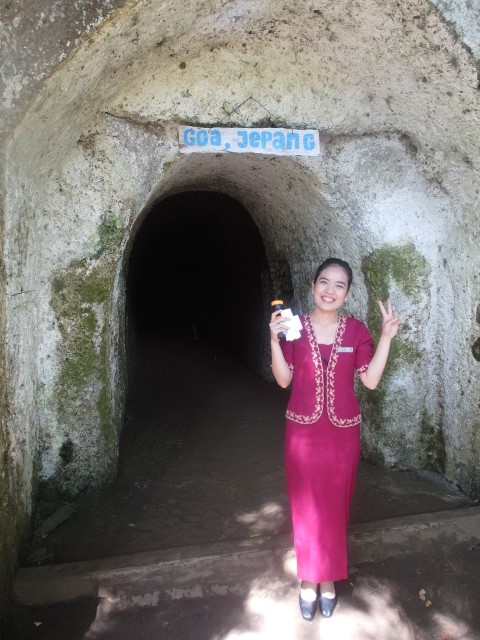 Intan at the entrance of Japanese Caves at Djuanda Forest Park