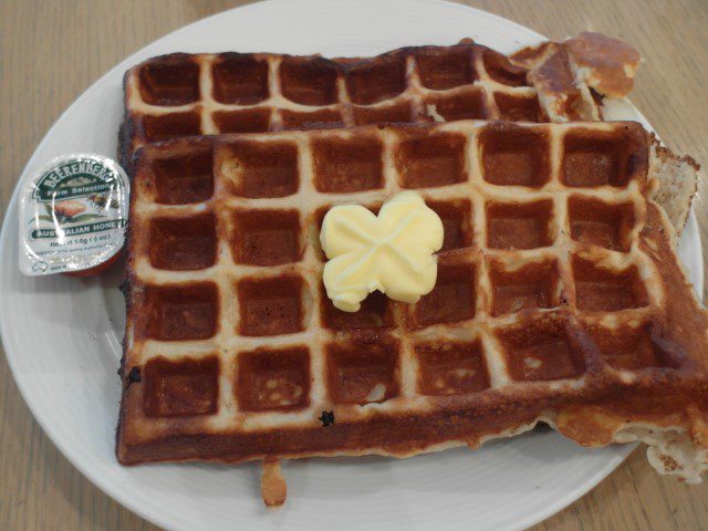 Waffles with maple syrup and honey