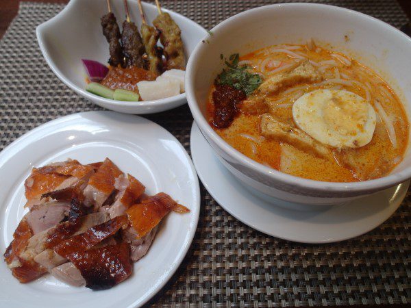 Satay, roasted duck and homemade laksa