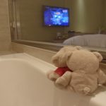031 2bearbear favourite activity. Watching TV while soaking in the bath tub.