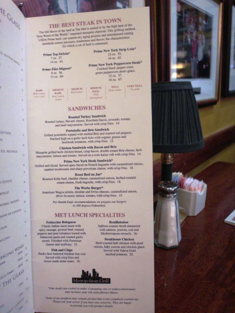 Lunch Menu at Metropolitan Grill Seattle