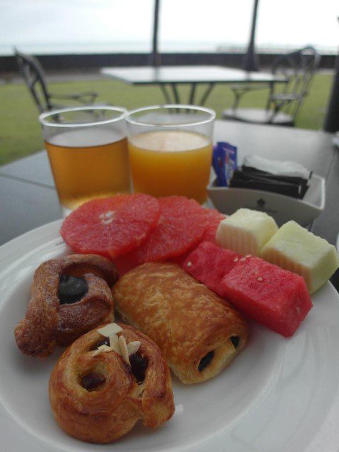 Pastries Fruits and Juices with sea view from Sarkies