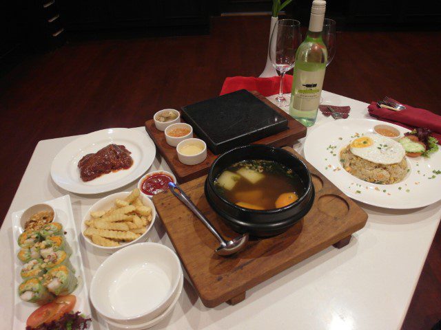 Dinner spread from Mahob Khmer Restaurant at our own villa in De Sarann Villa