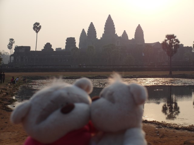 Tom stealing a kiss at Angkor Wat during sunrise