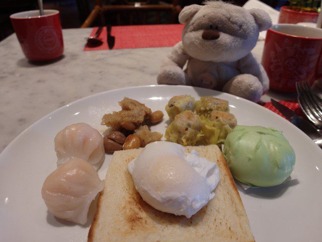 Poached eggs and dim sum breakfast