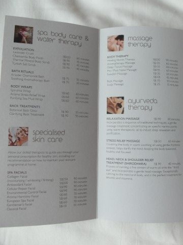 Spa menu and prices Swissotel Merchant Court