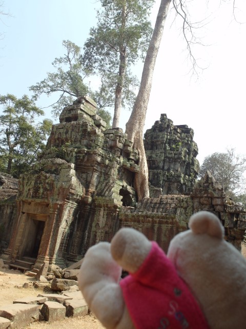 Kate trying an Angelina Jolie kick at Angkor Thom Temple