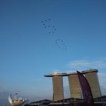 Numerical "50" flying over Marina Bay Sands NDP 2015