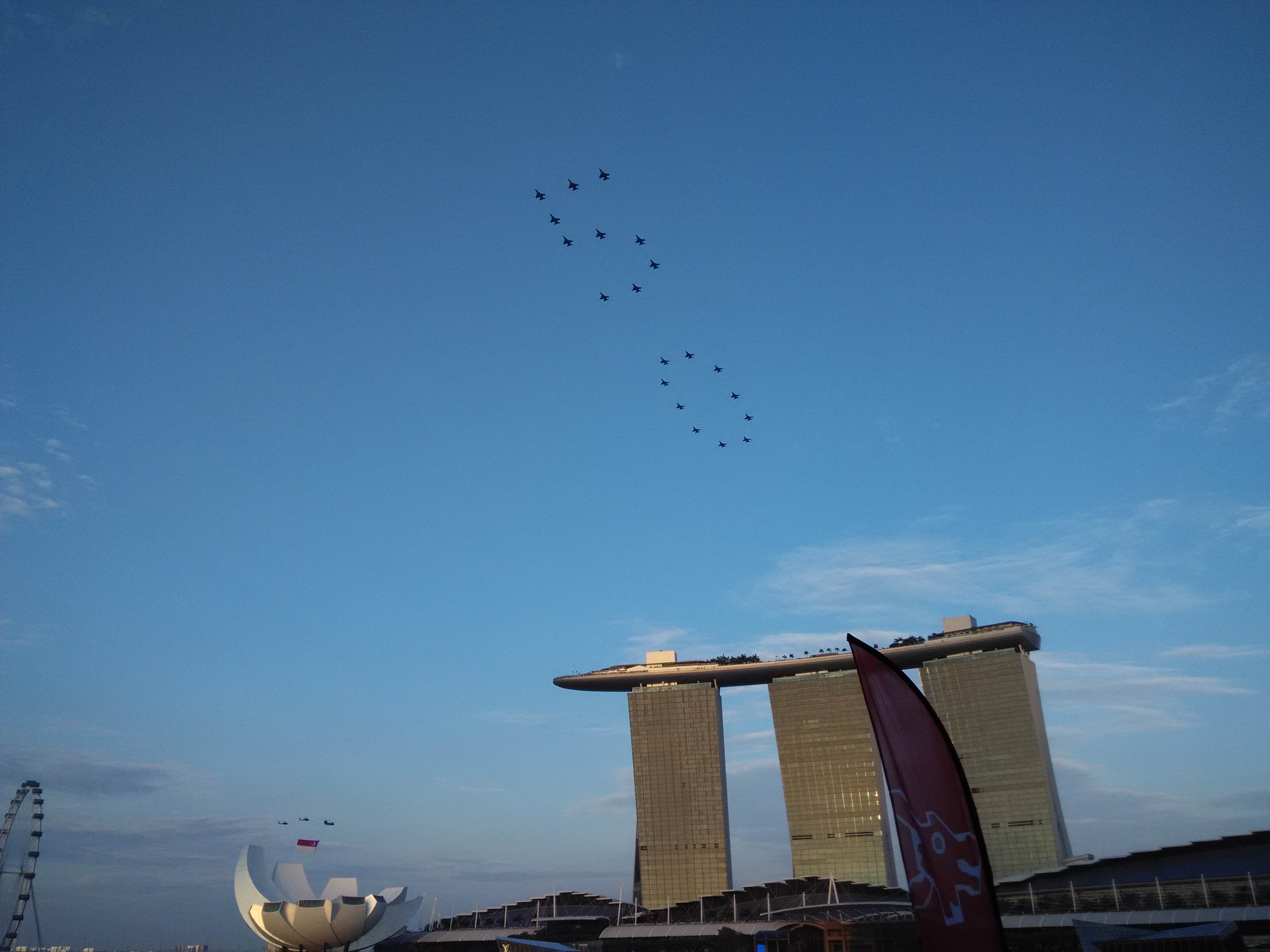 Numerical "50" flying over Marina Bay Sands NDP 2015