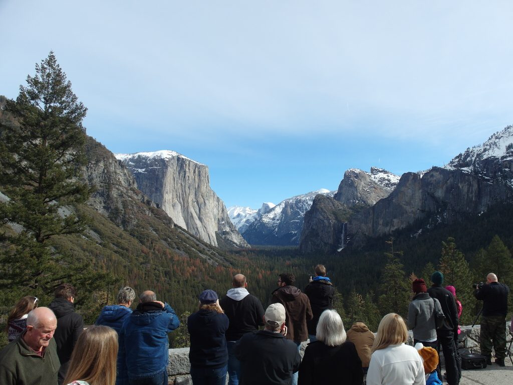 Everyone admiring Tunnel View at Yosemite National Park