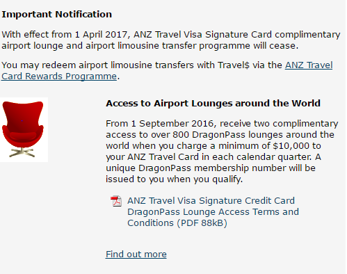 ANZ Travel Card Singapore drops complimentary lounge access