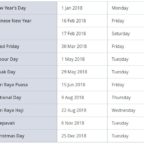 2018 Singapore Public Holidays