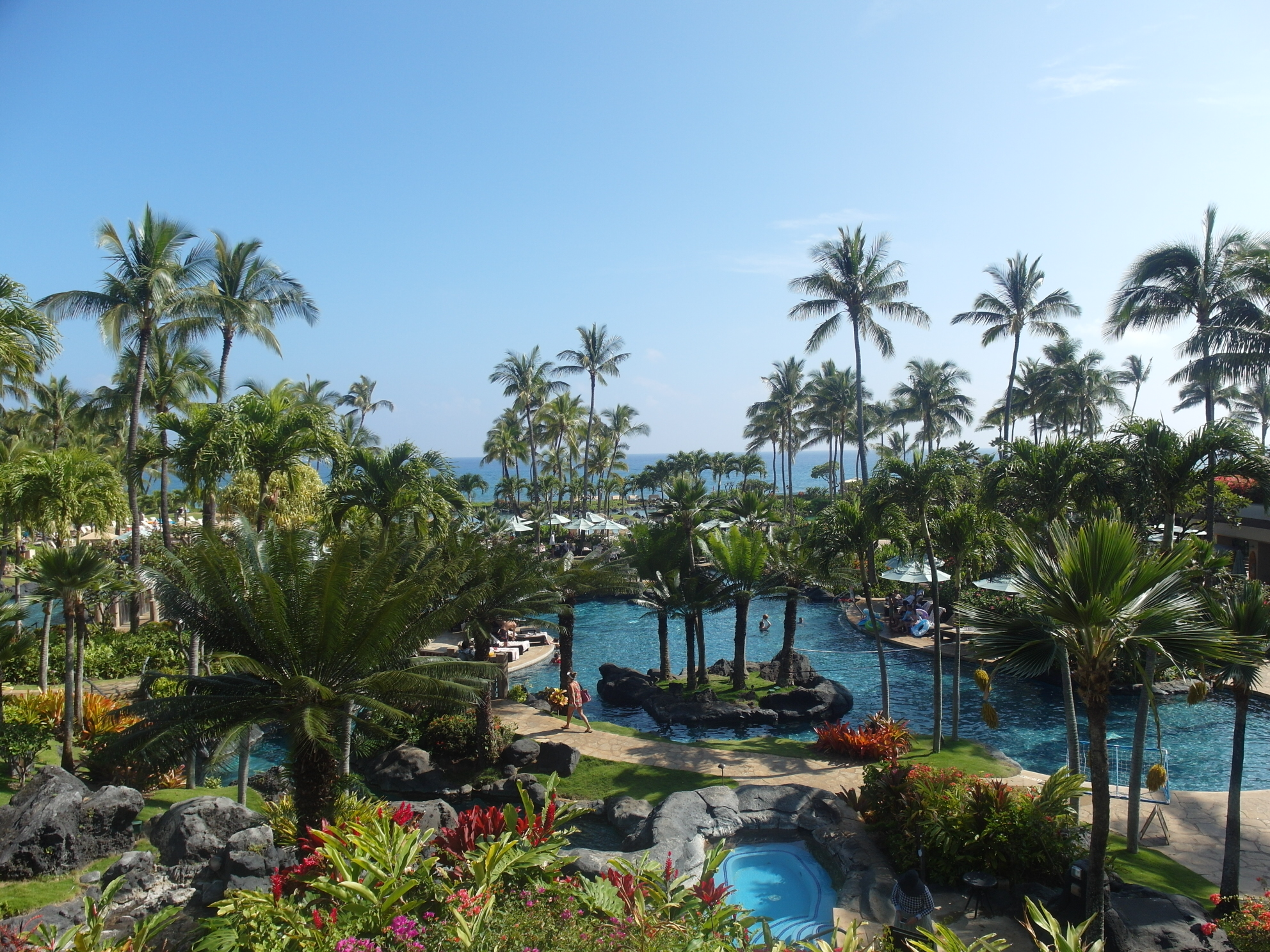 View of the pool deck of Grand Hyatt Kauai Resort & Spa