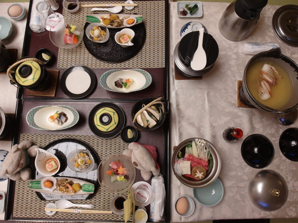 Dinner spread at Konansou (胡南庄) Kawaguchiko Onsen Hotel