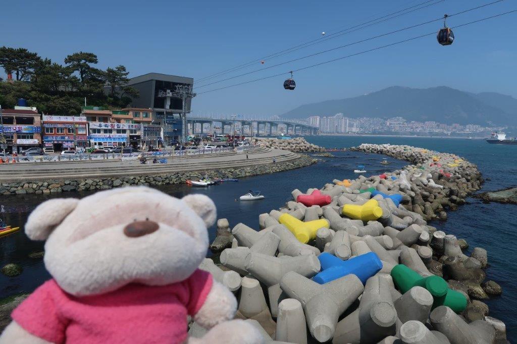 Brightly coloured breakwaters at Songdo Beach Busan