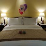 Balloons decorated our Straits Club Heritage Room at the Fullerton Hotel Singapore