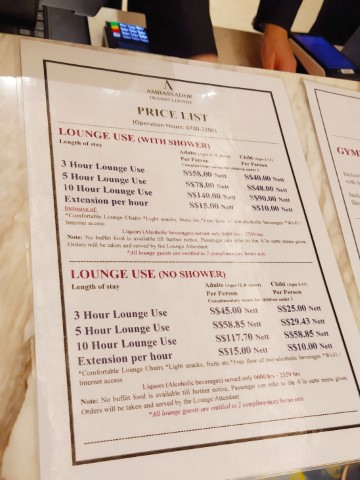 Ambassador Transit Lounge Price List