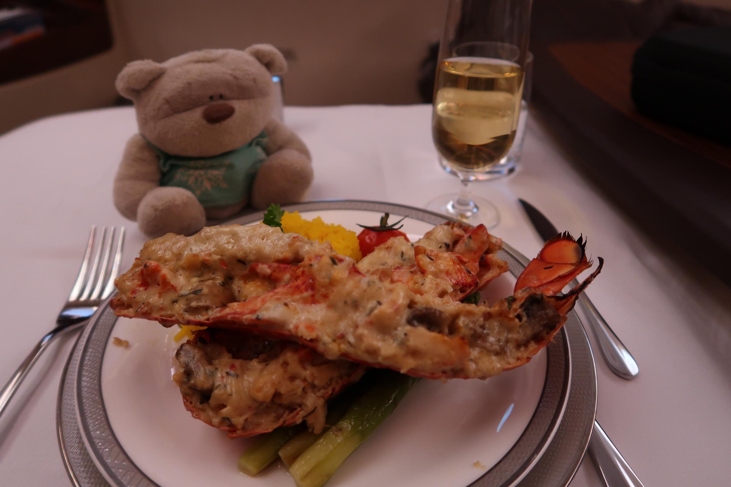 SQ First Class Suites (A380) Boston Lobster Thermidor