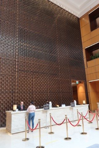 Brightly lit and spacious lobby of Singapore Marriott Tang Plaza Hotel