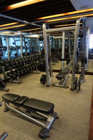 Free weights at gym during our Marriott Tangs Plaza Hotel Staycation