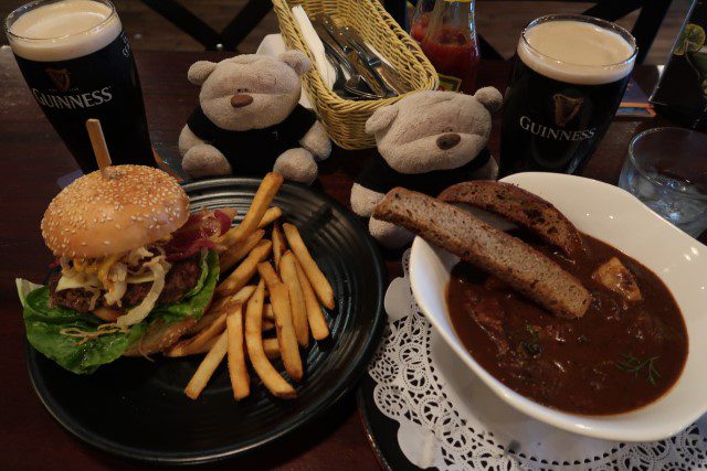 Drunken Poet's signatures of Poet’s Burger and Guinness Beef Brisket Stew!