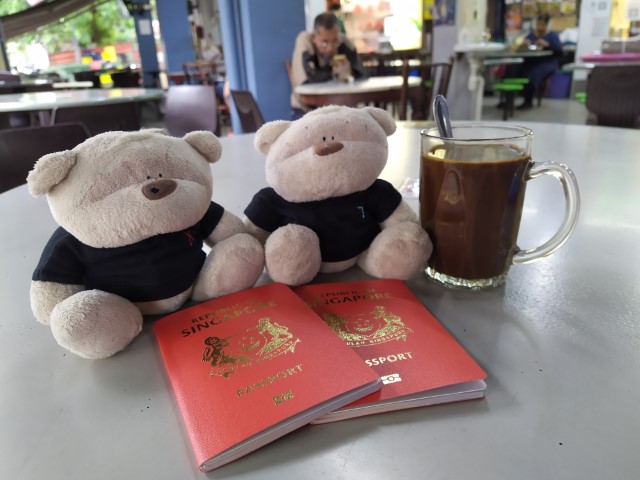 Our brand new passports and Kopi Siu Dai ($1.2) at Earnest Restaurant Jalan Besar 