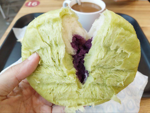 Generous filling inside Just Dough purple sweet potato man tou