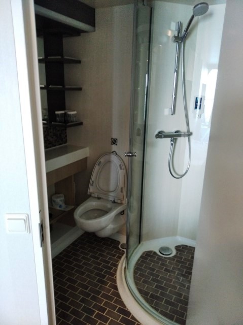 Toilet with standing shower in Quantum of the Seas Balcony Class State Room