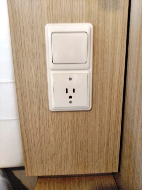 Power outlets in balcony state room of Quantum of the Seas