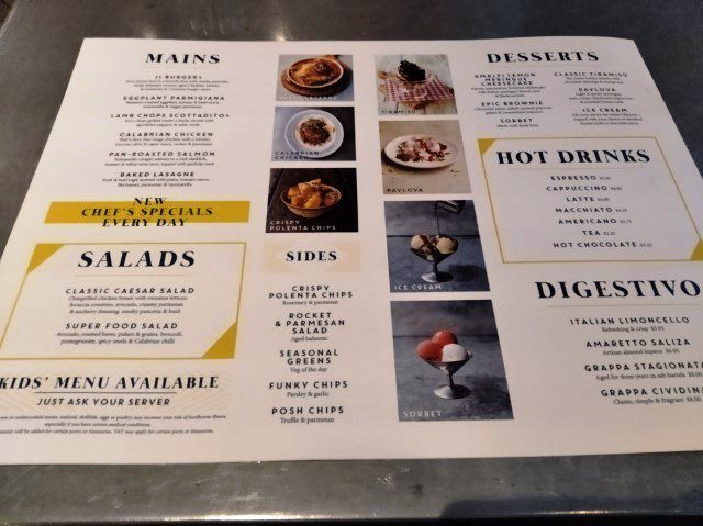 Jamie's Italian Menu (Quantum of the Seas) Mains Salads Desserts Drinks