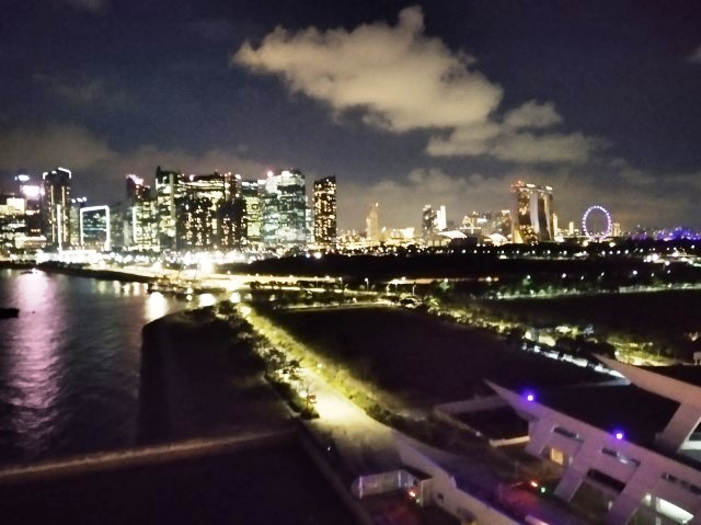 View of Singapore's night skyline from Quantum of the Seas Deck 15