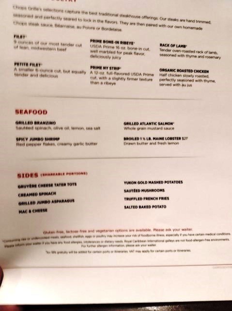 Chops Grille Menu Quantum of the Seas (Steaks, Seafood, Sides)