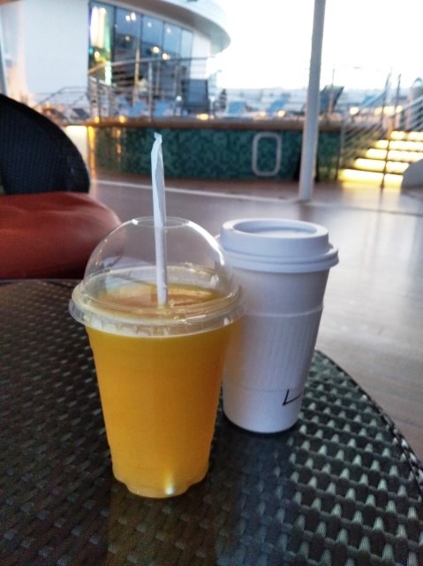 Double shot latte and fresh-squeezed orange juice from La Patisserie to kick start the day aboard Quantum of the Seas