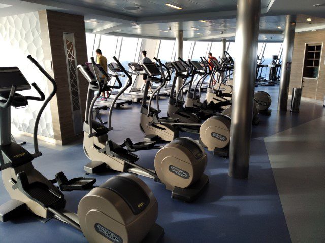 Cycling machines and treadmills at Gym of Quantum of the Seas Royal Caribbean Cruise