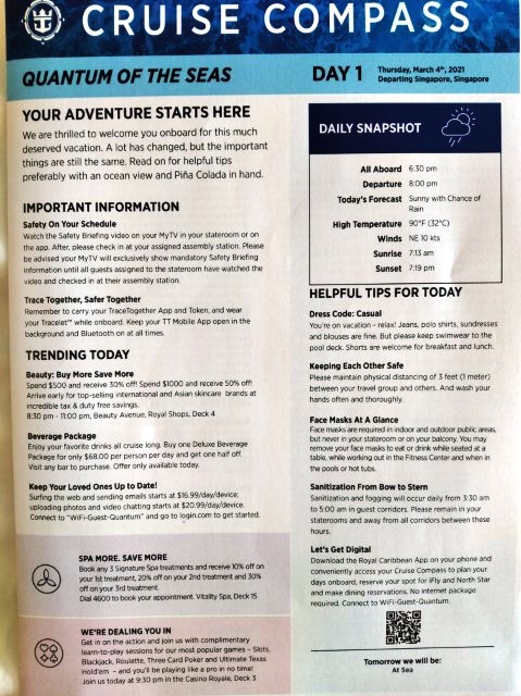 Quantum of the Seas Cruise Compass Day 1 March 2021 (Page 1 of 4)