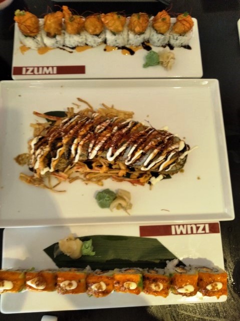Izumi Ryu Futomaki Roll, Baked Snow Crab and Salmon Dynamite Roll, Truffled Creamy Lobster Tempura Roll Izumi Restaurant Quantum of the Seas