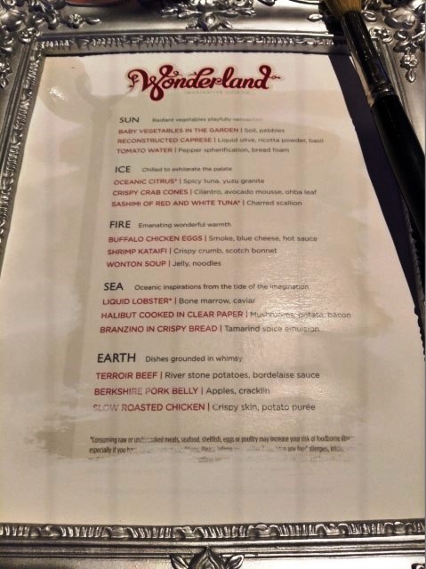 Wonderland Menu (revealed with paint brush and water) Quantum of the Seas Specialty Dining Restaurant
