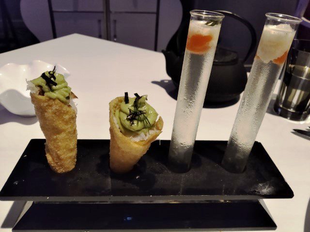 Crispy crab cones and Tomato Water (Wonderland, Quantum of the Seas)