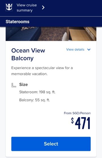Final price we got for Quantum of the Seas Balcony Class Rooms