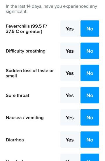 Royal Caribbean Cruise Health Questionnaire to be filled 24 hours before departure for Cruise to Nowhere (Screenshot from the Royal App)