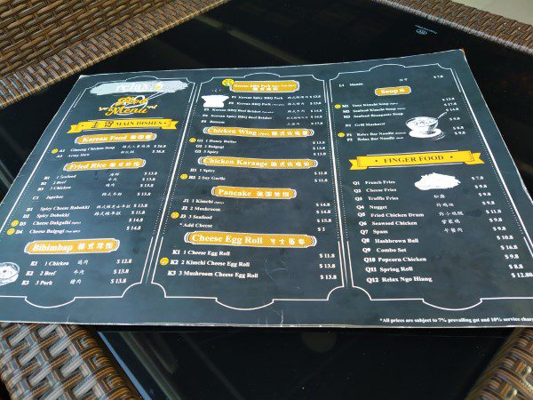 Relax Bar Menu at Punggol Settlement