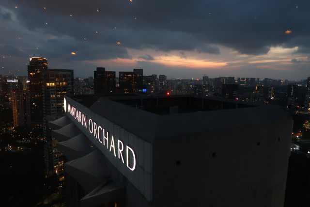 Evening after sunset at Mandarin Orchard Singapore Meritus Club Lounge