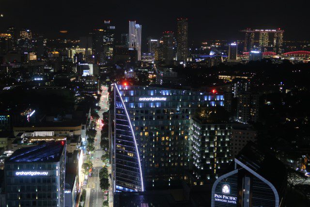 Orchard Road night views as seen from Meritus Club Lounge (Top of the M) Mandarin Orchard Singapore