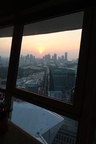 Sunrise as seen from Meritus Club Lounge Mandarin Orchard Singapore
