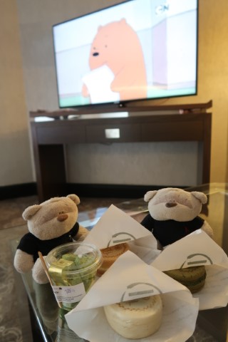 Snacks from 108 Matcha Saro during our staycation at Fairmont Singapore while chilling with We Bare Bear