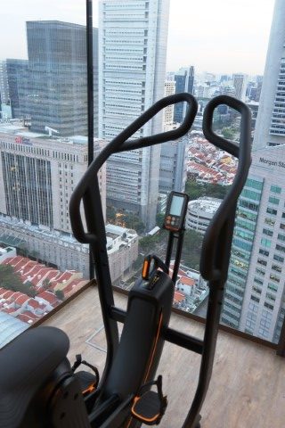 Views of the Singapore River while doing the stepping machine at The Clan Hotel Sky Gym