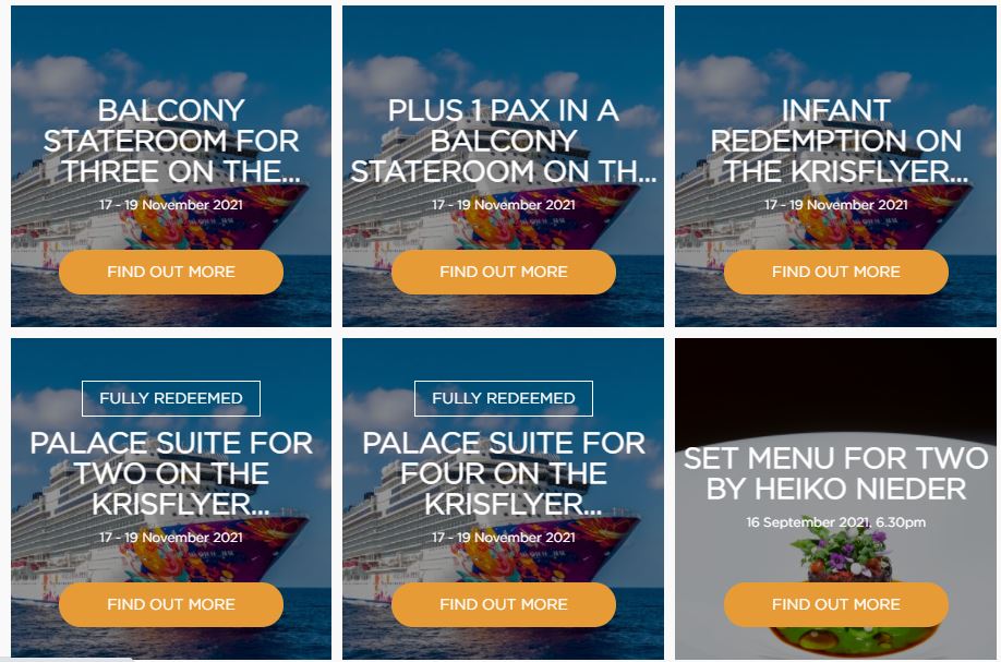 Fully redeemed Palace Suites on Krisflyer Experiences Website for Krisflyer Dream Cruise