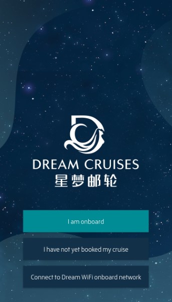 Home page of Dream Cruises App if onboard Wi-Fi is not available