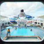 Window that framed the swimming pool at Deck 17 of Genting World Dream