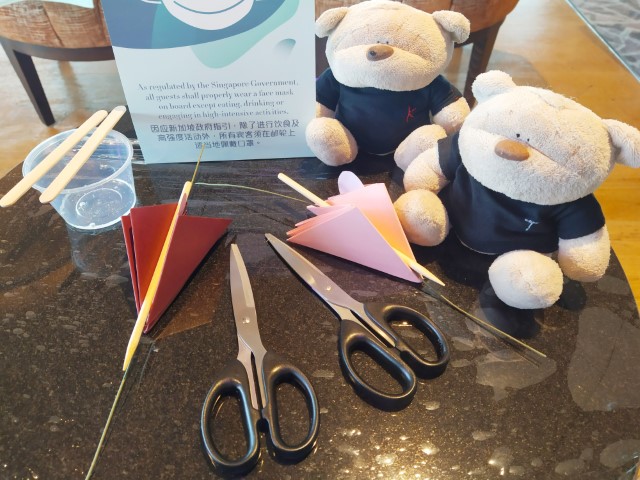 Materials given at the start of the rose-making class onboard World Dream